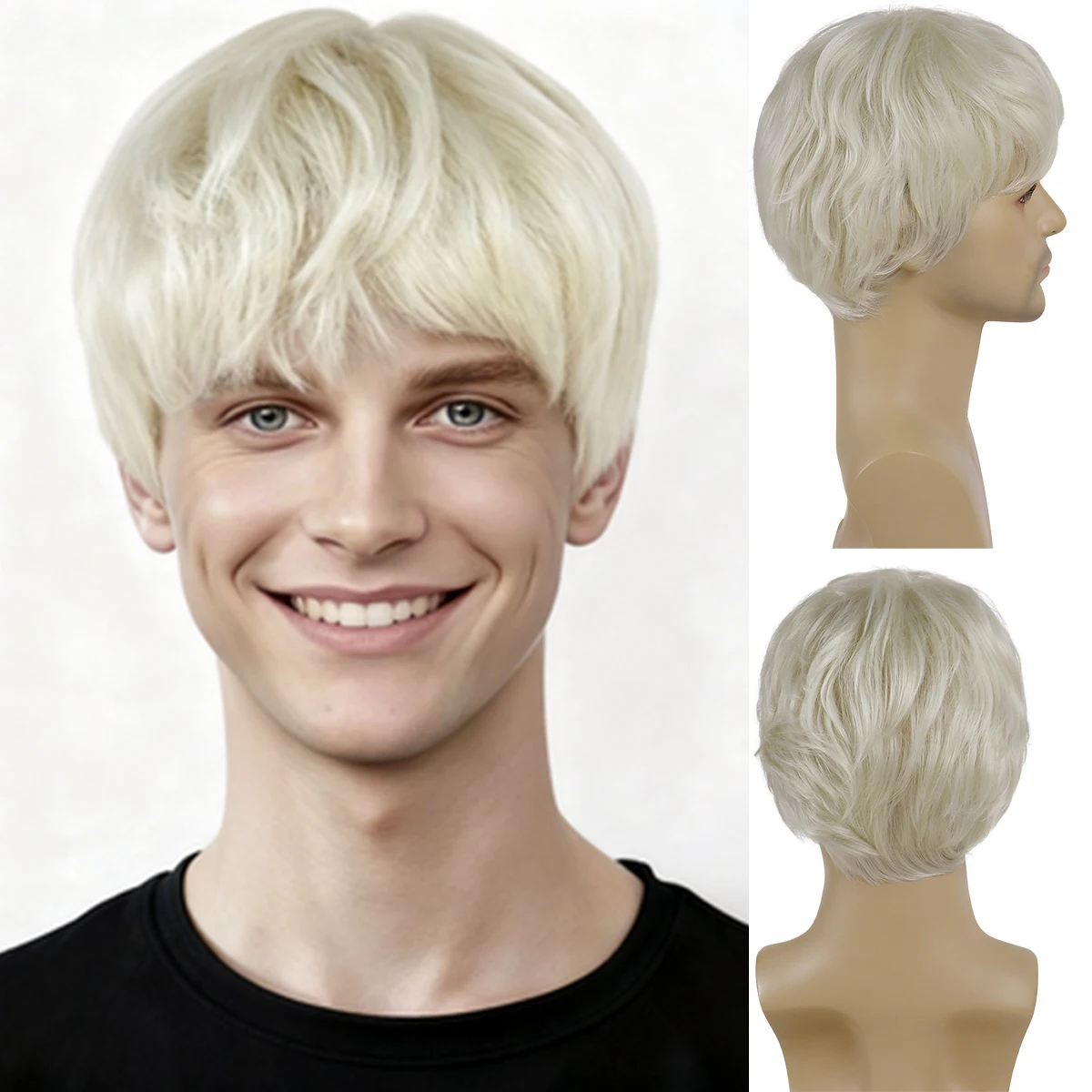 Synthetic Short Haircut Wig with Bangs Platinum Blonde Hair Anime Wigs for Men Boys Daily Party Cosplay Costume Heat Resistant
Synthetic Short Haircut Wig with Bangs Platinum Blonde Hair Anime Wigs for Men Boys Daily Party Cosplay Costume Heat Resistant