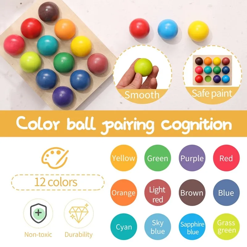 Early Education Preschool Toy Rainbow Ball Matching Sensory Game Color Cognitive Sorting Board Wooden Montessori Toys for Kids
Early Education Preschool Toy Rainbow Ball Matching Sensory Game Color Cognitive Sorting Board Wooden Montessori Toys for Kids