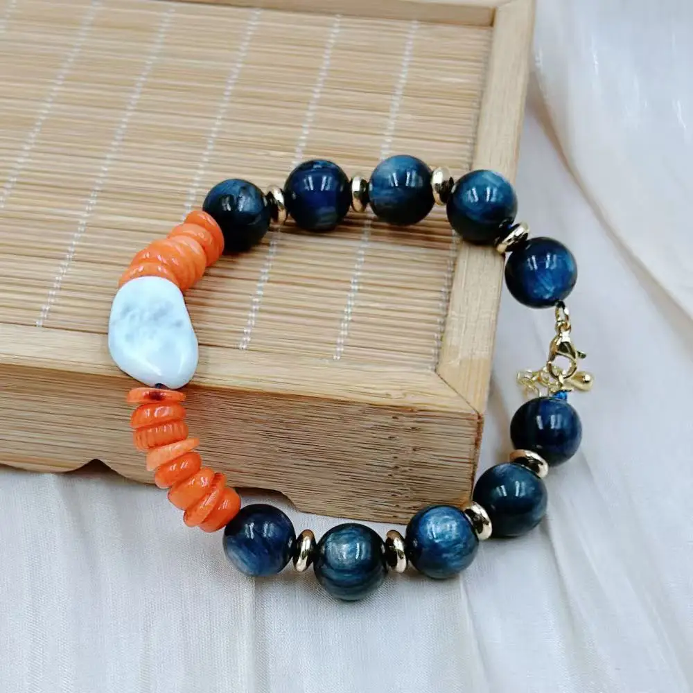 10mm 6-8mm Genuine Natural Blue Stone Kyanite orange Coral Larimar Gemstone Women Jewelry Bracelet 7-8"
10mm 6-8mm Genuine Natural Blue Stone Kyanite orange Coral Larimar Gemstone Women Jewelry Bracelet 7-8"