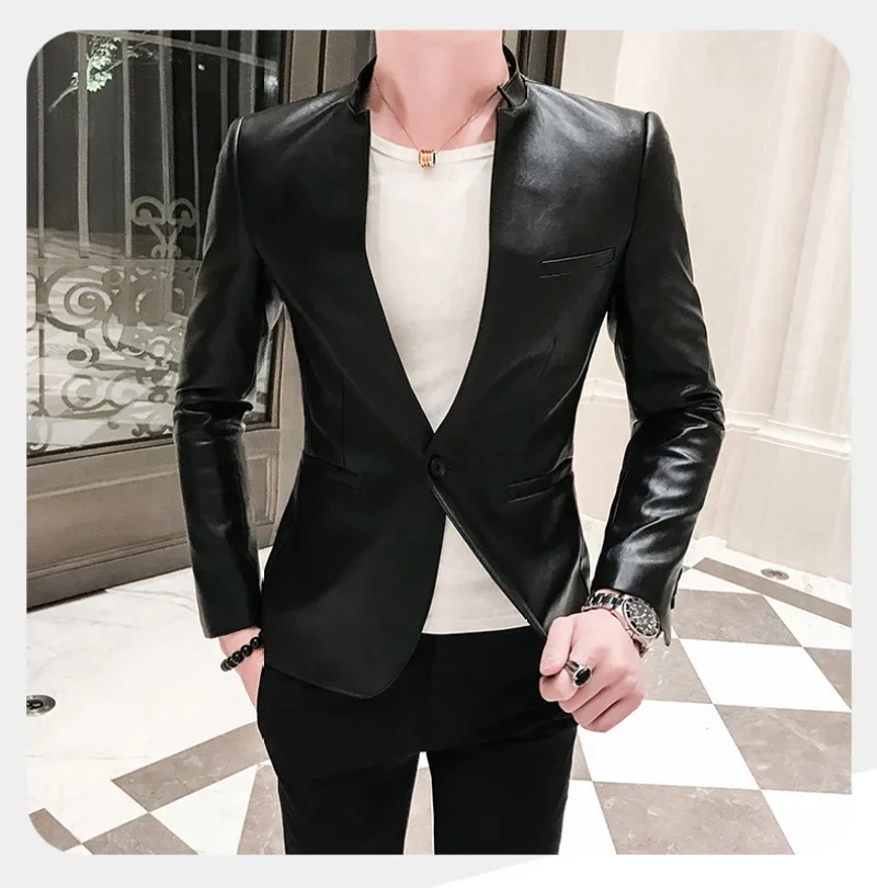 Solid Black Slim Fit Blazer Hombre PU Leather Jacket Men One Button Business Casual Prom Blazers For Men Korean Suit Coat
Solid Black Slim Fit Blazer Hombre PU Leather Jacket Men One Button Business Casual Prom Blazers For Men Korean Suit Coat