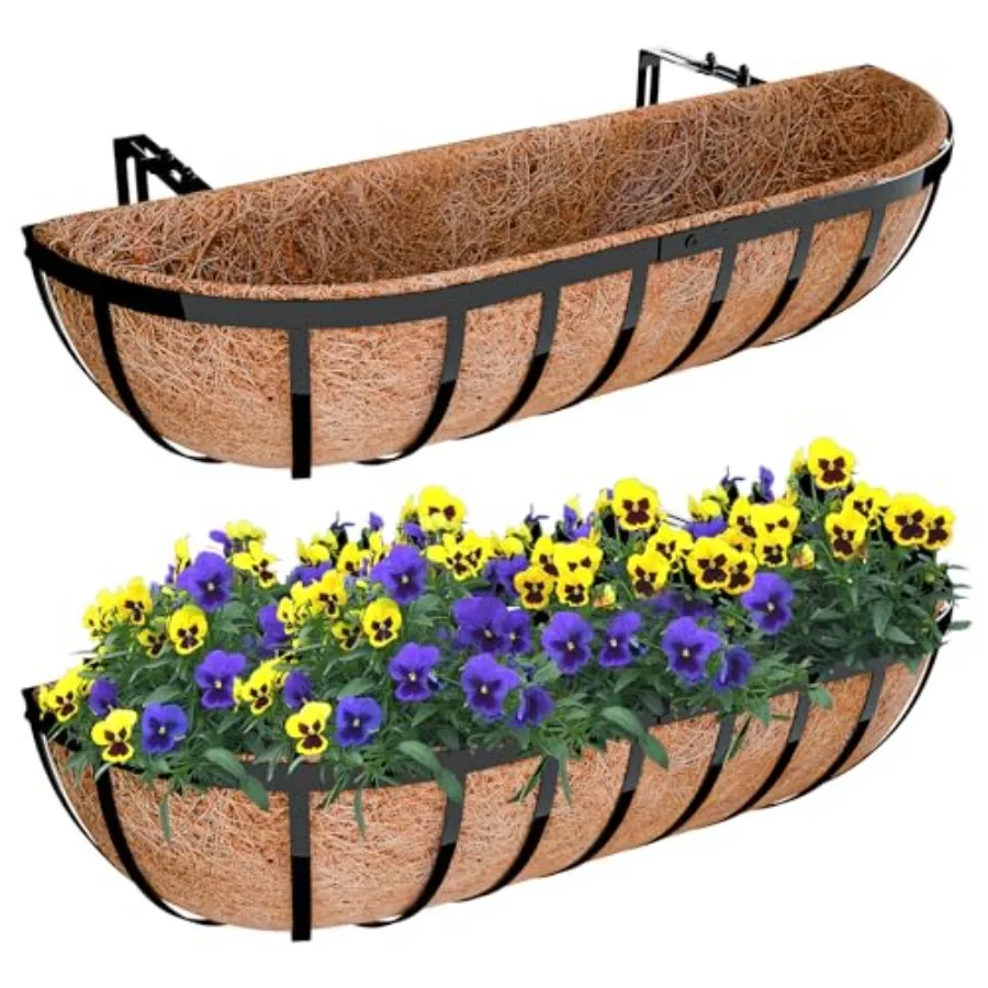 24 Inch Railing Planter Box, 2 Pack Window Boxes Planters, Balcony Flower Boxes with Coco Liner and Adjustable Brackets, Trough
24 Inch Railing Planter Box, 2 Pack Window Boxes Planters, Balcony Flower Boxes with Coco Liner and Adjustable Brackets, Trough