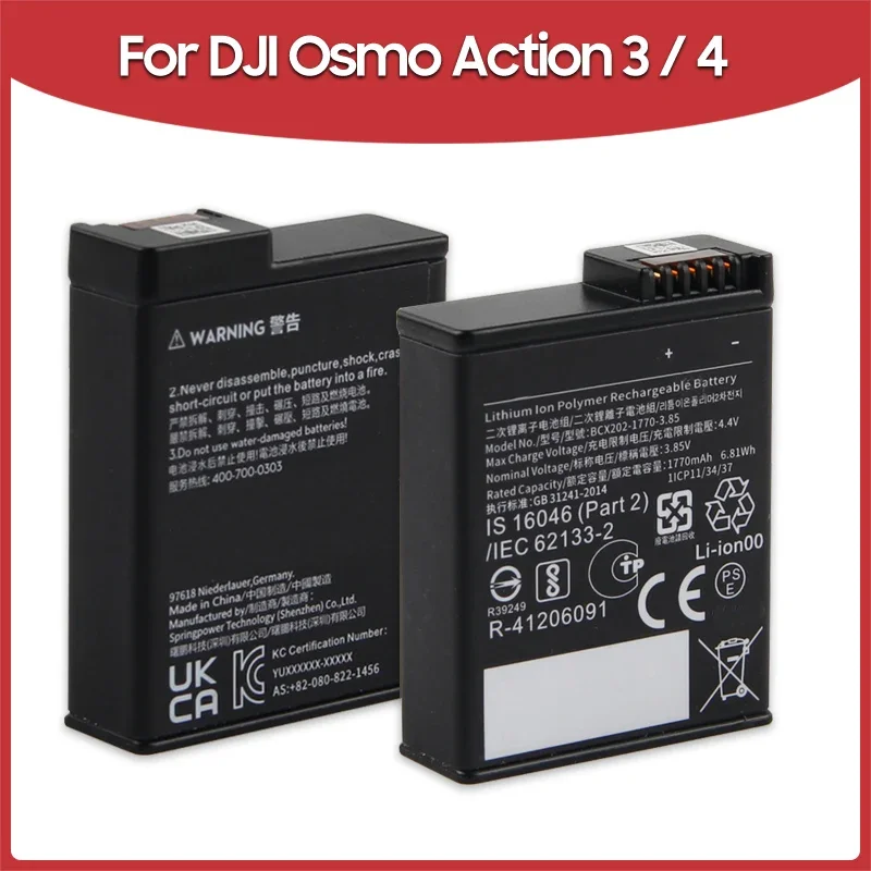 Premium Rechargeable Battery BCX202 For DJI Osmo Action4 Action3 Osmo Action3 4 Action 5 Pro 1770mAh Long Lifespan
Premium Rechargeable Battery BCX202 For DJI Osmo Action4 Action3 Osmo Action3 4 Action 5 Pro 1770mAh Long Lifespan