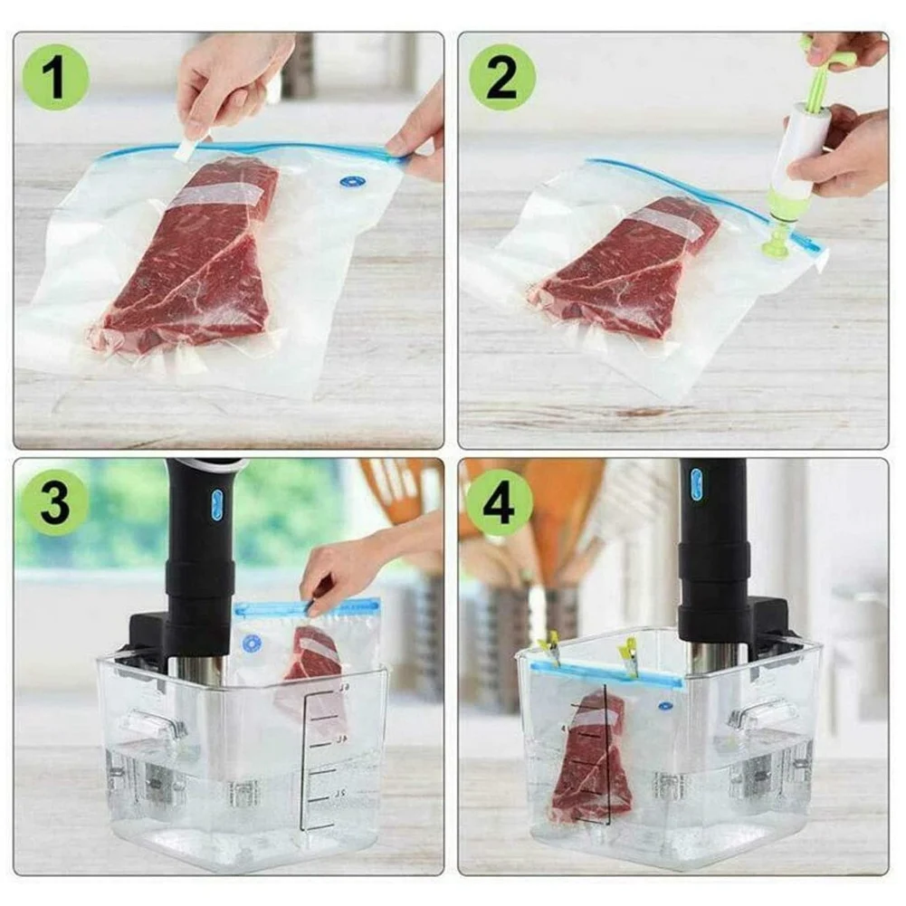 A97ZZ Sous Vide Bags 20Pack Reusable Electric Vacuum Food Storage Save Sealer Cooker with 1 Hand Pump,3 Size Sealed Bag,4 Clip
A97ZZ Sous Vide Bags 20Pack Reusable Electric Vacuum Food Storage Save Sealer Cooker with 1 Hand Pump,3 Size Sealed Bag,4 Clip