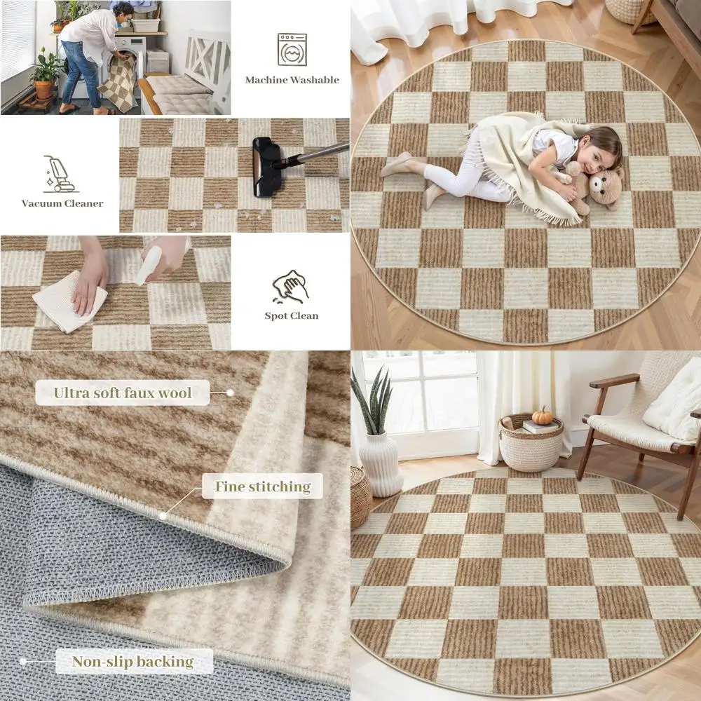 Checkered Round Rug 6 Ft Washable Area Rug for Playroom, Kids Non-Slip Neutral Classic Circle Rug Geometric Large Carpet Soft Bo
Checkered Round Rug 6 Ft Washable Area Rug for Playroom, Kids Non-Slip Neutral Classic Circle Rug Geometric Large Carpet Soft Bo