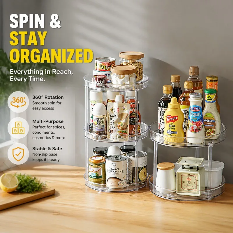 Anti-slip Rotary Storage Tray Flexible Spinning Desktop Holder Organize Kitchen Condiment Cosmetic 2 Tier 360 Rotating Rack
Anti-slip Rotary Storage Tray Flexible Spinning Desktop Holder Organize Kitchen Condiment Cosmetic 2 Tier 360 Rotating Rack