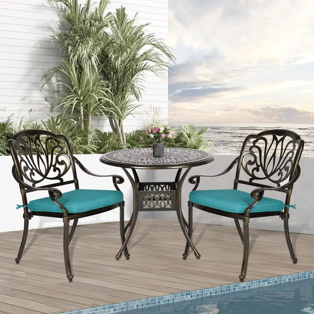 Ocean Blue 3-Piece Outdoor Patio Dining Set with Cushioned Chairs and Round Table
Ocean Blue 3-Piece Outdoor Patio Dining Set with Cushioned Chairs and Round Table