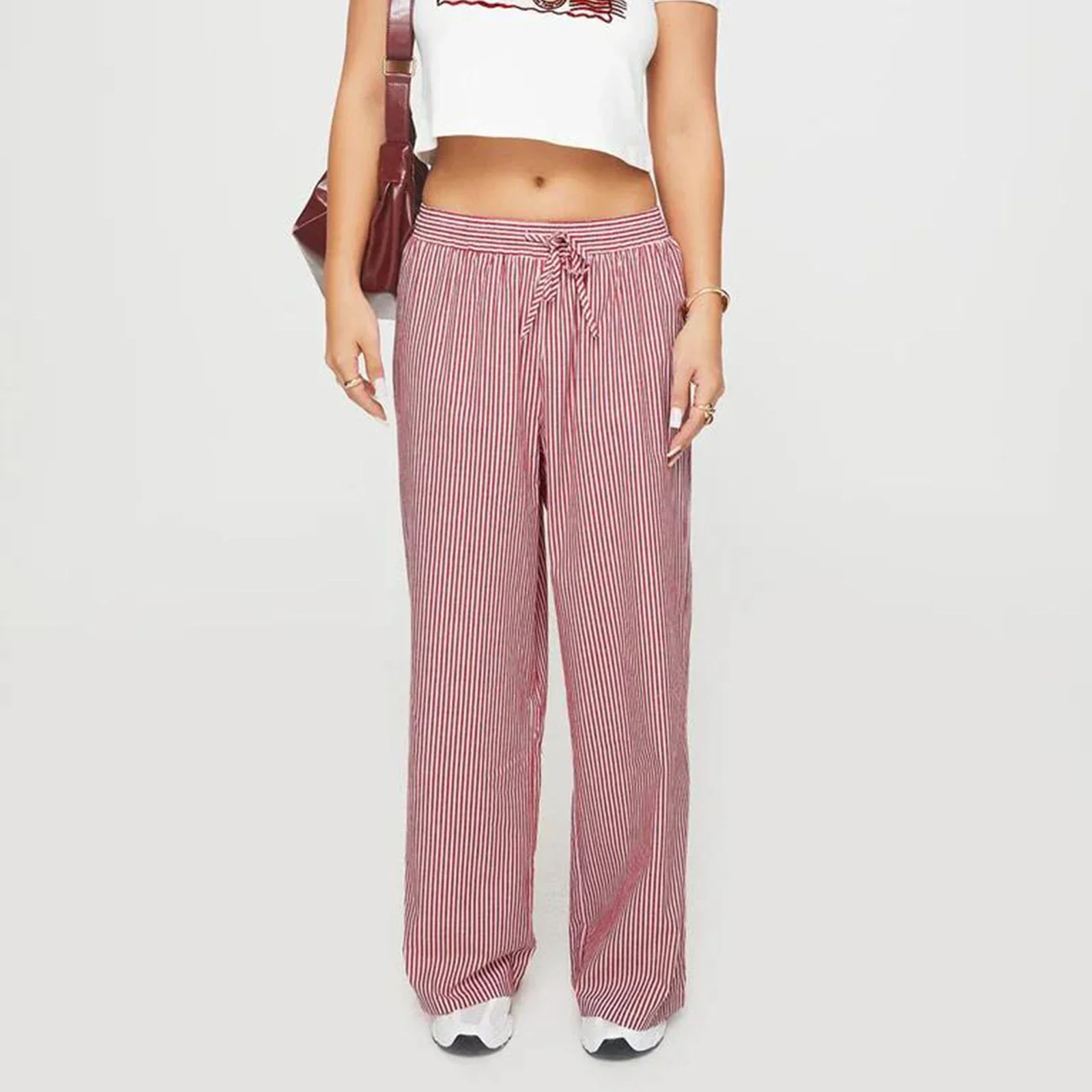 Women's Casual Striped Print Pants Drawstring Elastic Waist Wide Leg Trousers with Pockets Streetwear
Women's Casual Striped Print Pants Drawstring Elastic Waist Wide Leg Trousers with Pockets Streetwear