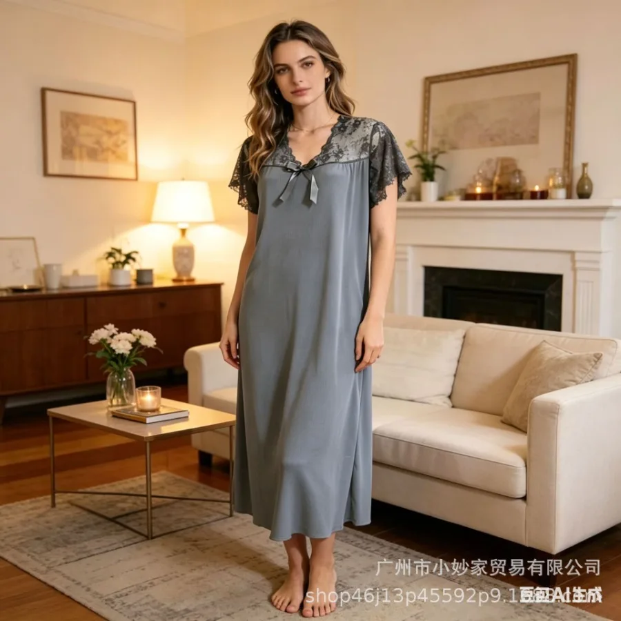 Women's pajamas, lace pajamas, threads, gray, casual, elegant home clothing, 2026 new cross-border fashion.
Women's pajamas, lace pajamas, threads, gray, casual, elegant home clothing, 2026 new cross-border fashion.