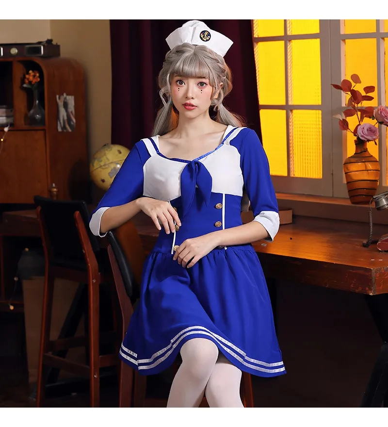 Хэллоуин взрослый костюм моряка японский стиль кора синий темно-синий женский костюм для косплея 
Хэллоуин взрослый костюм моряка японский стиль кора синий темно-синий женский костюм для косплея