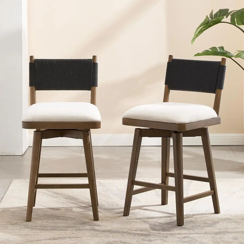 Counter Stools Set of 2 for Kitchen Island, Farmhouse Linen Fabric Bar Stool Chairs with Woven Rope Backrest and Solid Wood Leg
Counter Stools Set of 2 for Kitchen Island, Farmhouse Linen Fabric Bar Stool Chairs with Woven Rope Backrest and Solid Wood Leg