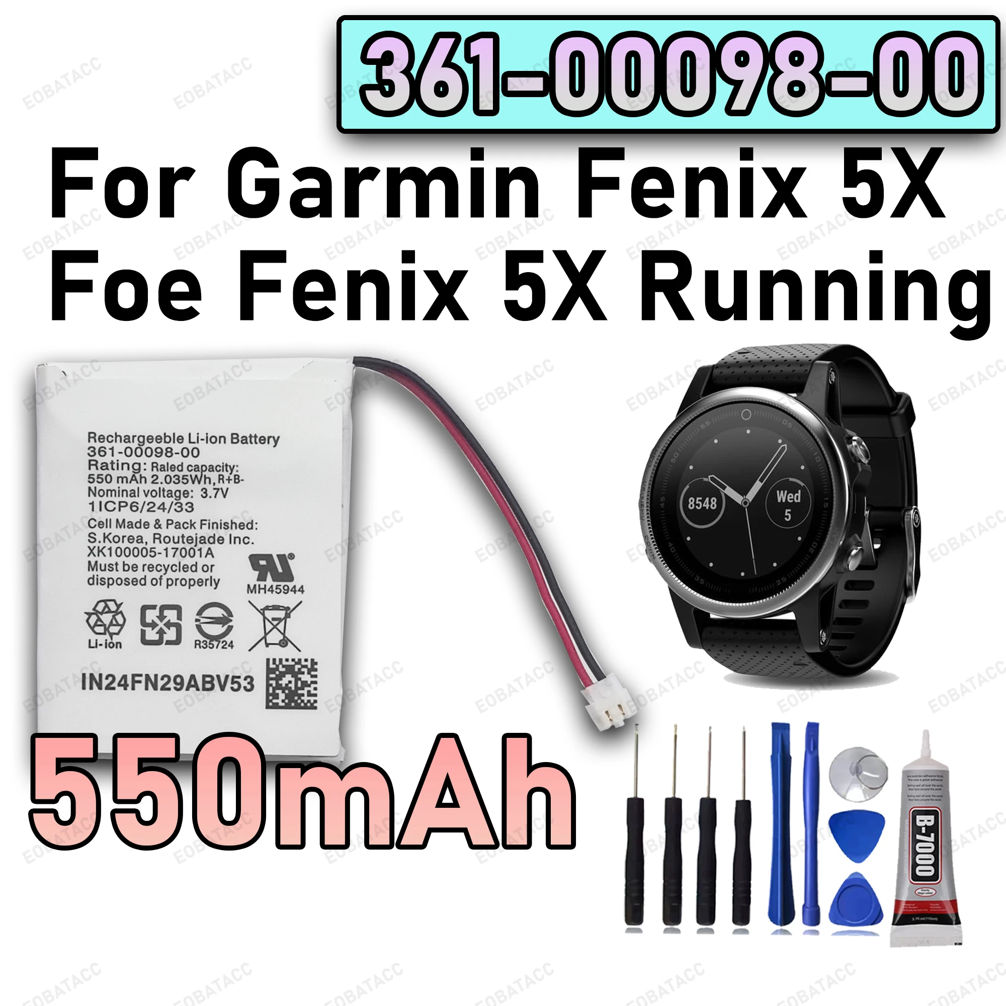 100% New Zero Cycle 361-00098-00 Battery For Garmin Fenix 5X/Fenix 5X Running Watch 550mAh Bateria +Free Tools
100% New Zero Cycle 361-00098-00 Battery For Garmin Fenix 5X/Fenix 5X Running Watch 550mAh Bateria +Free Tools