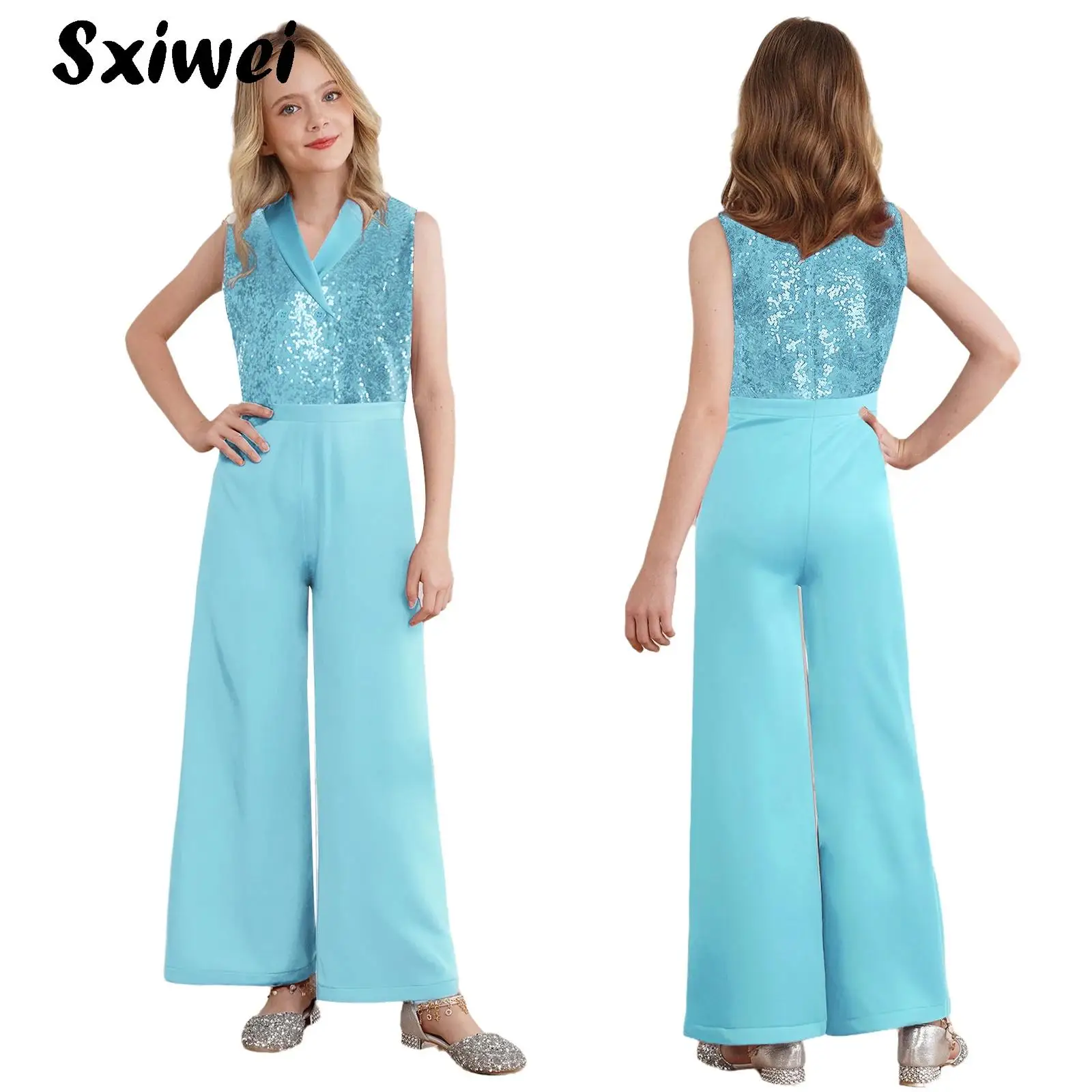 Kids Girls Shiny Sequined Pageant Romper Lapel Sleeveless High Waist Jumpsuit Party Formal Outfit for Celebration Prom Wedding
Kids Girls Shiny Sequined Pageant Romper Lapel Sleeveless High Waist Jumpsuit Party Formal Outfit for Celebration Prom Wedding