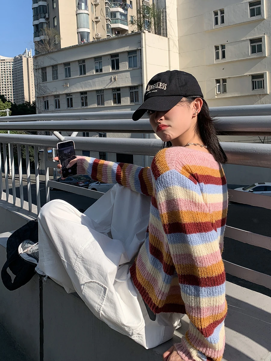 Spring SIXI Vintage Color Blo Rainbow Stripes Knitted ort Cardigan Women's Anti-Aging Sli Thin Outerwear Korean Sle
Spring SIXI Vintage Color Blo Rainbow Stripes Knitted ort Cardigan Women's Anti-Aging Sli Thin Outerwear Korean Sle