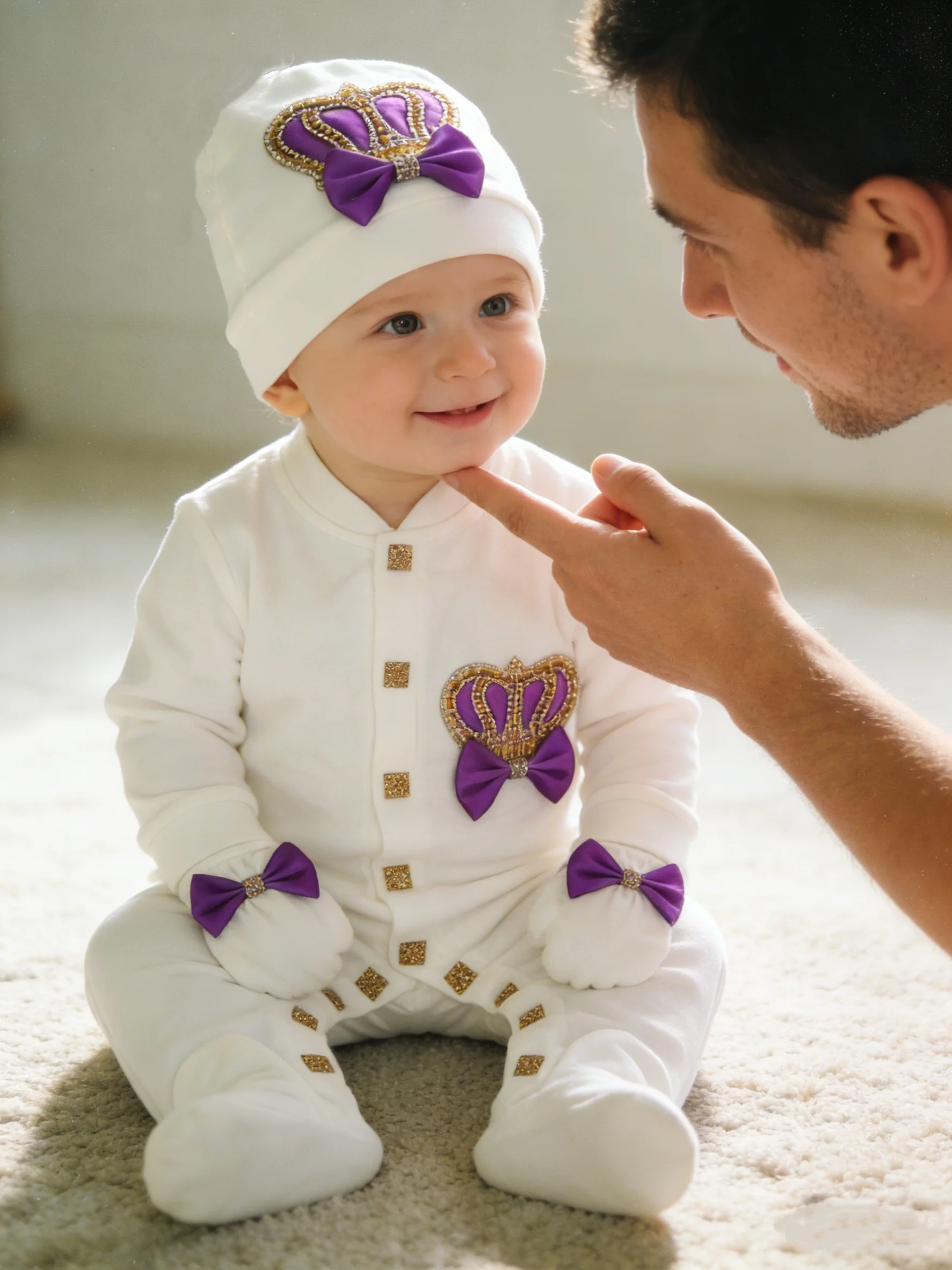 Newborn Girl Purple Gold Outfit - Onesie for Photoshoot & Baby Shower
Newborn Girl Purple Gold Outfit - Onesie for Photoshoot & Baby Shower