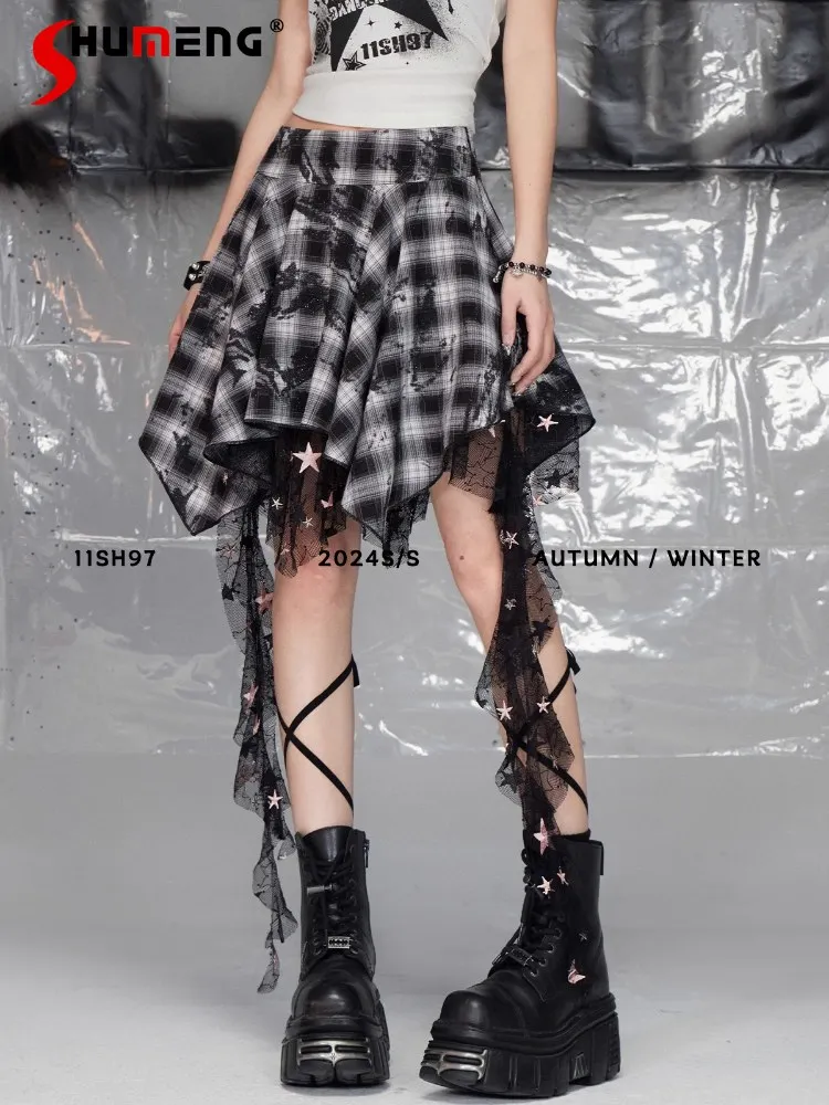 Fashion Highstreet Harajuku Sweet Cool Hot Girl Y2K Skirts Mesh Splicing High Waist Irregular Plaid Mini Skirt Women Spring 2025
Fashion Highstreet Harajuku Sweet Cool Hot Girl Y2K Skirts Mesh Splicing High Waist Irregular Plaid Mini Skirt Women Spring 2025