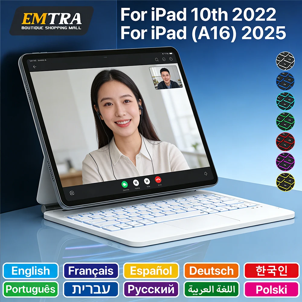 Магнитный смарт-чехол Magic Keyboard с тачпадом для iPad 10/11-го поколения, iPad A16, A3354, A3355, A3356, A2696, с ультрадолгим временем работы в режиме ожидания
Магнитный смарт-чехол Magic Keyboard с тачпадом для iPad 10/11-го поколения, iPad A16, A3354, A3355, A3356, A2696, с ультрадолгим временем работы в режиме ожидания