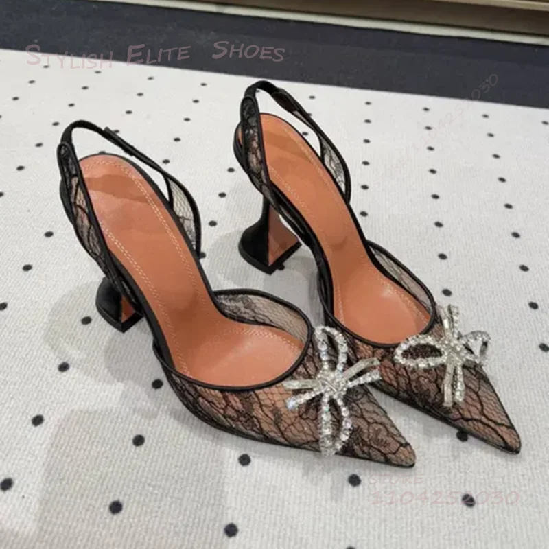 Black Flower Hollow Mesh Heels White Crystal Bow Slingback Sandals Pointed Toe Kitten Heel Sexy Party Pump Girl Light Color Shoe
Black Flower Hollow Mesh Heels White Crystal Bow Slingback Sandals Pointed Toe Kitten Heel Sexy Party Pump Girl Light Color Shoe
