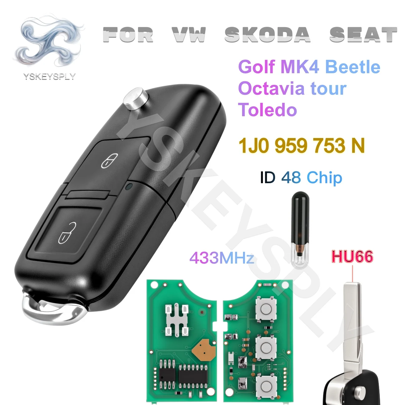 For VW Golf MK4 Beetle For Skoda Octavia Tour For Seat Toledo Flip Remote Key Fob HU66 ID48 Chip 433MHz 1J0959753N
For VW Golf MK4 Beetle For Skoda Octavia Tour For Seat Toledo Flip Remote Key Fob HU66 ID48 Chip 433MHz 1J0959753N