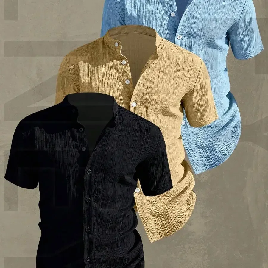 3pcs Mens Summer Short Sleeve Stand Collar Shirt Lightweight Breathable Solid Color Button Up Casual
3pcs Mens Summer Short Sleeve Stand Collar Shirt Lightweight Breathable Solid Color Button Up Casual