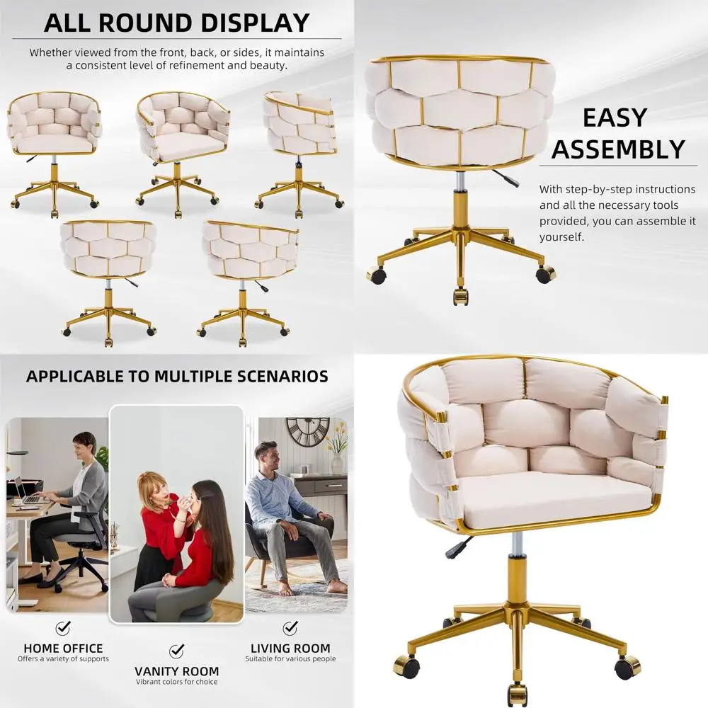 Upholstered Velvet Swivel Chair with Adjustable Height, Metal Base & Wheels for Home Office, Living Room, Beige
Upholstered Velvet Swivel Chair with Adjustable Height, Metal Base & Wheels for Home Office, Living Room, Beige