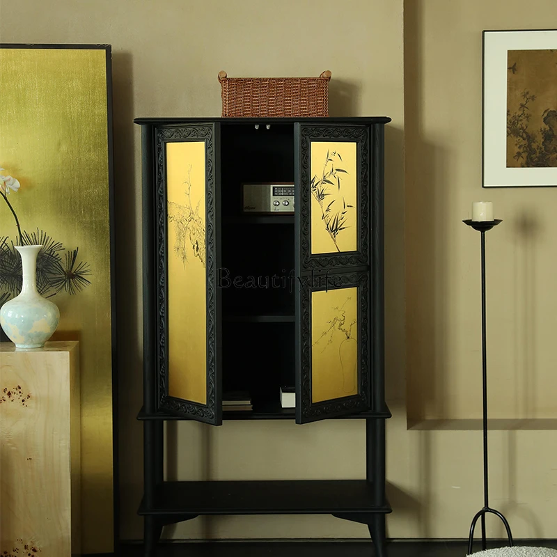 French solid wood carving flower retro entrance cabinet black wall display locker
French solid wood carving flower retro entrance cabinet black wall display locker