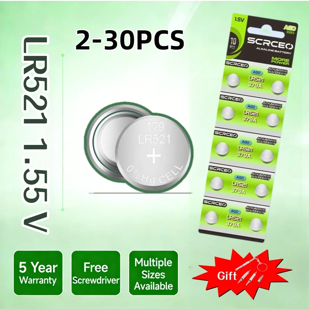 2-30PCS High-Capacity LR521 AG0 Button Batteries SR521SW 379A 379 D379 SR63 1.5V Alkaline Coin Cell Silver OxideWatch Battery
2-30PCS High-Capacity LR521 AG0 Button Batteries SR521SW 379A 379 D379 SR63 1.5V Alkaline Coin Cell Silver OxideWatch Battery