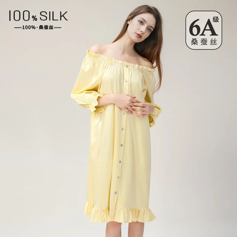 100% Mulberry Silk Nightgown French Off Shoulder Puff Sleeve Plus Size Princess Sleepwear Elegant Soft Dress Summer Loungewea
100% Mulberry Silk Nightgown French Off Shoulder Puff Sleeve Plus Size Princess Sleepwear Elegant Soft Dress Summer Loungewea