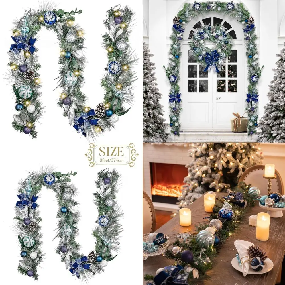 9-Foot Lighted Christmas Garland with Silvery Blue Balls and Ribbons for Outdoor Mantle Decoration
9-Foot Lighted Christmas Garland with Silvery Blue Balls and Ribbons for Outdoor Mantle Decoration