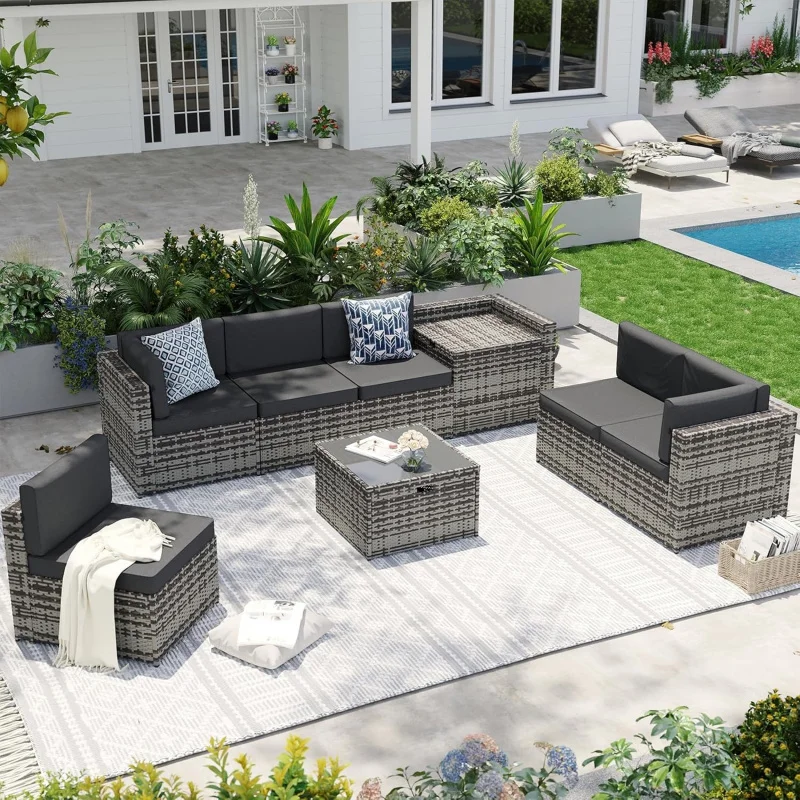 8-Piece/Black Wicker Patio Set, Sectional Sofa/ Large Storage Table & Waterproof Cover,-Resistant Outdoor Conversation
8-Piece/Black Wicker Patio Set, Sectional Sofa/ Large Storage Table & Waterproof Cover,-Resistant Outdoor Conversation