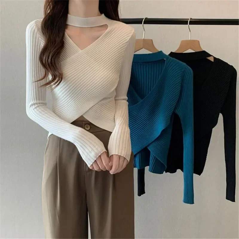 Summer To Autumn Women Long Sleeve Choker Neck Wrap Crop Top Pull Sweater Femme Criss Cross Ribbed Casual Pullover Clothes
Summer To Autumn Women Long Sleeve Choker Neck Wrap Crop Top Pull Sweater Femme Criss Cross Ribbed Casual Pullover Clothes