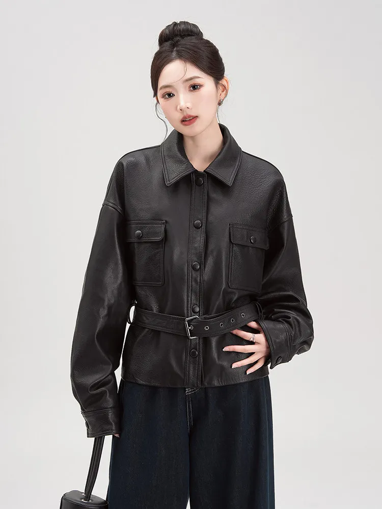Casual Short Genuine Leather Jackets for Women Spring Autumn 2026 New High-end Simple Bubble Black Real Sheepskin Coat with Belt
Casual Short Genuine Leather Jackets for Women Spring Autumn 2026 New High-end Simple Bubble Black Real Sheepskin Coat with Belt