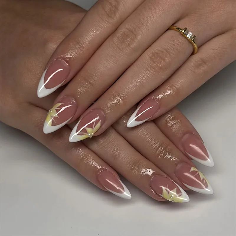 24Pcs Yellow Flower Pearl Design Press on Fake Nails Mid-length Almond False Nails White French Detachable Full Cover Nails Tips
24Pcs Yellow Flower Pearl Design Press on Fake Nails Mid-length Almond False Nails White French Detachable Full Cover Nails Tips