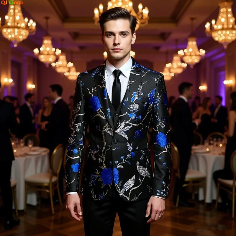 Men's Blue-Gold Embroidery Suit Jacket, Wedding Party Dress Coats, Fashion Slim Fit Blazers, Red Green Black Silver White.
Men's Blue-Gold Embroidery Suit Jacket, Wedding Party Dress Coats, Fashion Slim Fit Blazers, Red Green Black Silver White.