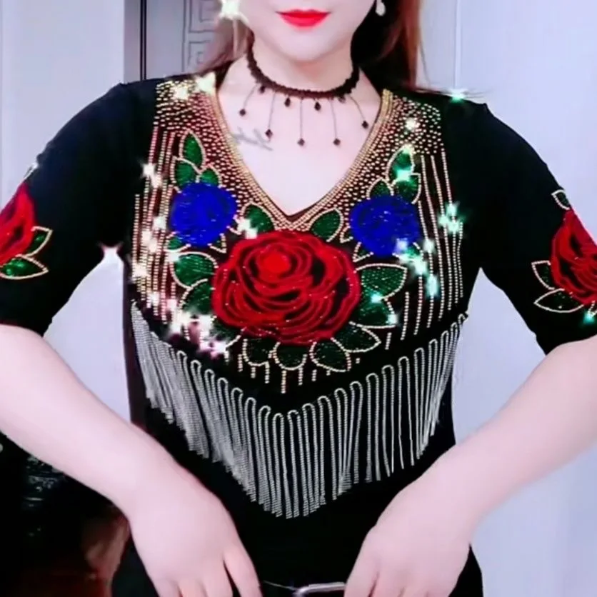 Floral Beading T Shirt Women Pullovers 2025 Summer Clothes For Women Tees Top Short Sleeve Women's T-shirt
Floral Beading T Shirt Women Pullovers 2025 Summer Clothes For Women Tees Top Short Sleeve Women's T-shirt