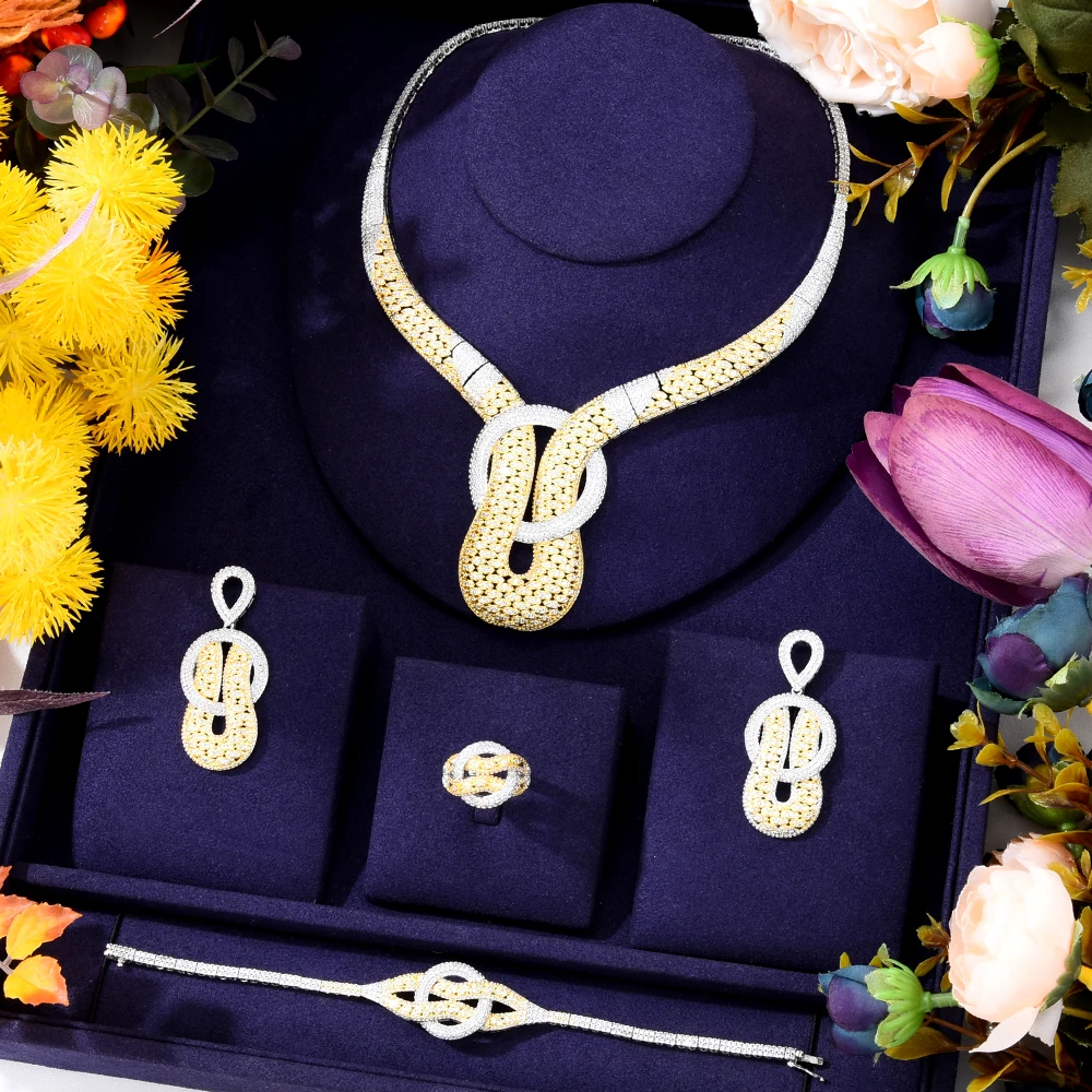 Soramoore Brand Charm Gorgeous 4PCS Chokers Necklace Earring Sets Cubic Zirconia Jewelry Sets for Women Wedding Indian Bridal
Soramoore Brand Charm Gorgeous 4PCS Chokers Necklace Earring Sets Cubic Zirconia Jewelry Sets for Women Wedding Indian Bridal
