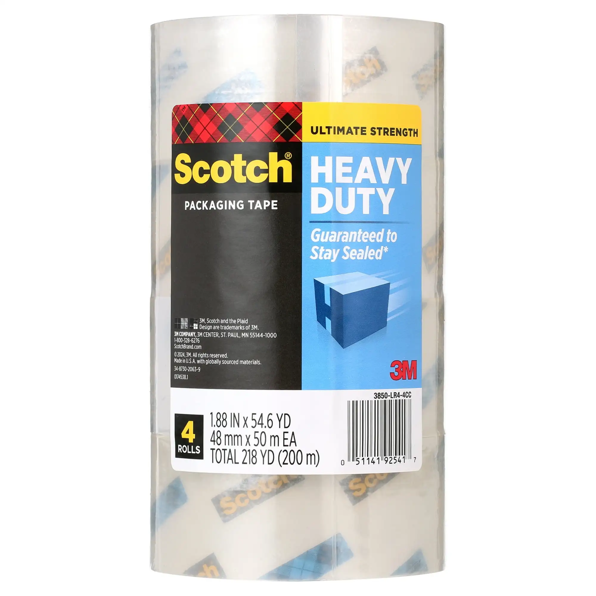Scotch Cinta de Embalaje Resistente para Envíos, Transparente, 1.88 in. x 54.6 yd., 4 Rollos de Cinta
Scotch Cinta de Embalaje Resistente para Envíos, Transparente, 1.88 in. x 54.6 yd., 4 Rollos de Cinta