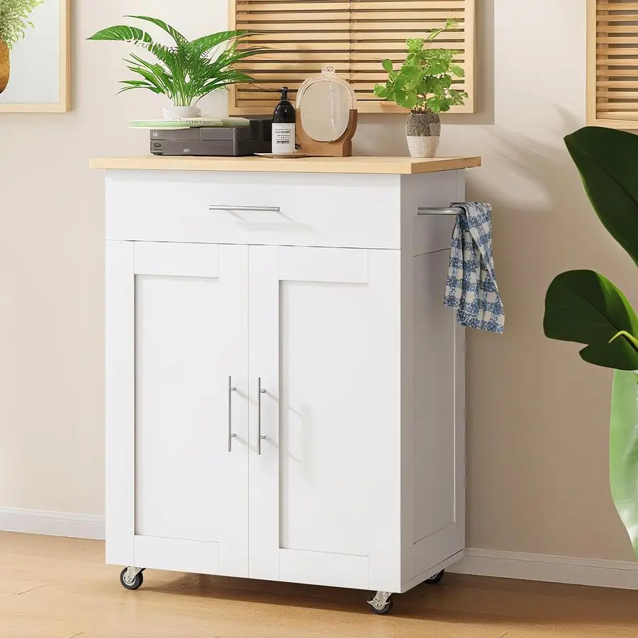 Kitchen Island Cart, Small Kitchen Island with Storage Large Drawer, Adjustable Shelf Towel Rack, Mobile Rolling Kitchen Island