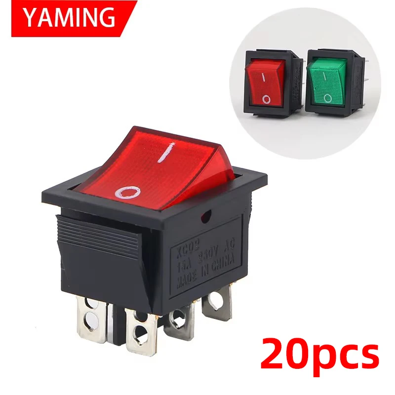 20pcs KCD4 Rocker Switch 6 Pins 16A 250VAC/ 20A 125VAC Push Button Power Electrical Equipment With Green Red Light ON-OFF
20pcs KCD4 Rocker Switch 6 Pins 16A 250VAC/ 20A 125VAC Push Button Power Electrical Equipment With Green Red Light ON-OFF
