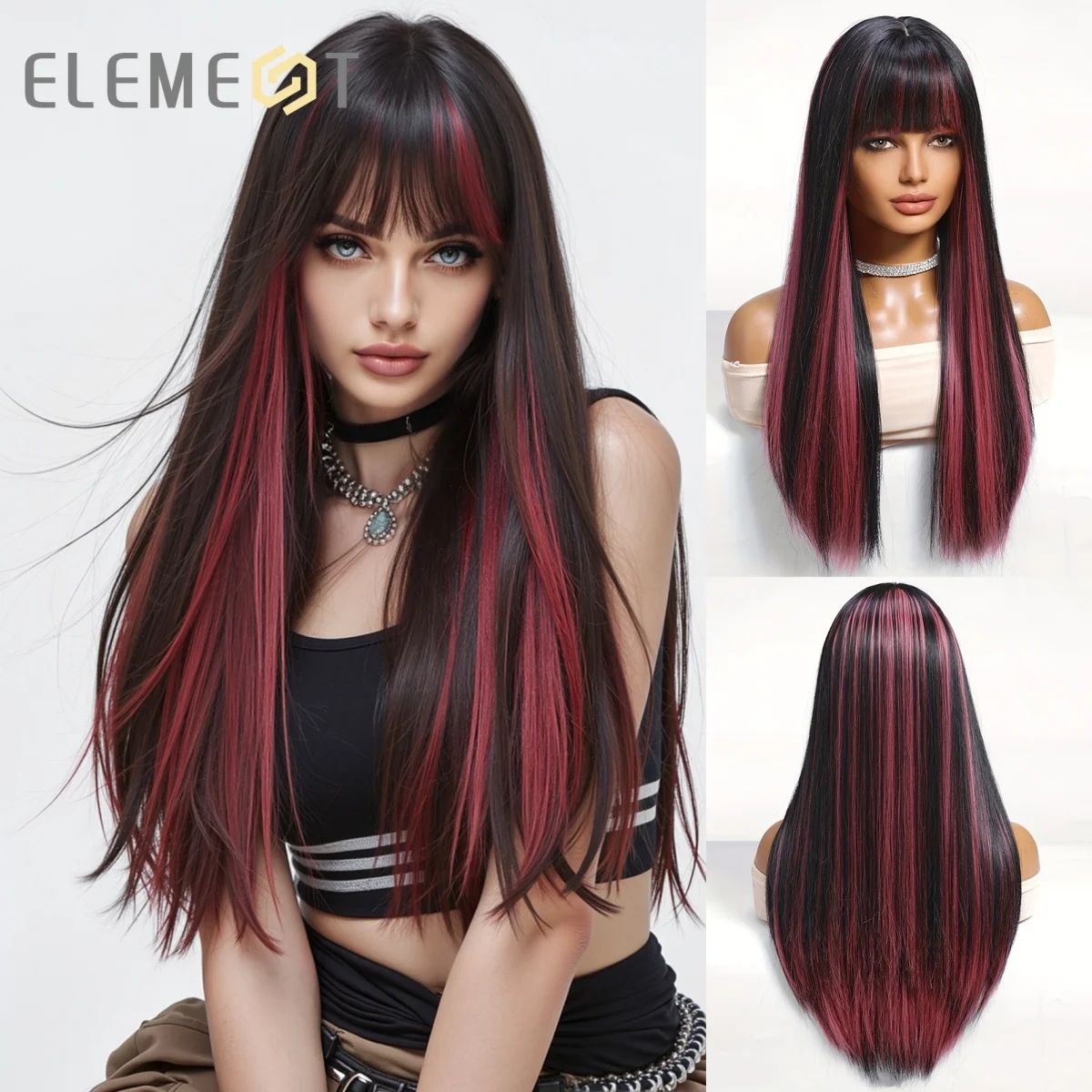 Brown with Pink Highlights Long Straight Synthetic Wig with Straight Bangs for Women Halloween Cosplay Heat Resistant Hair Daily
Brown with Pink Highlights Long Straight Synthetic Wig with Straight Bangs for Women Halloween Cosplay Heat Resistant Hair Daily