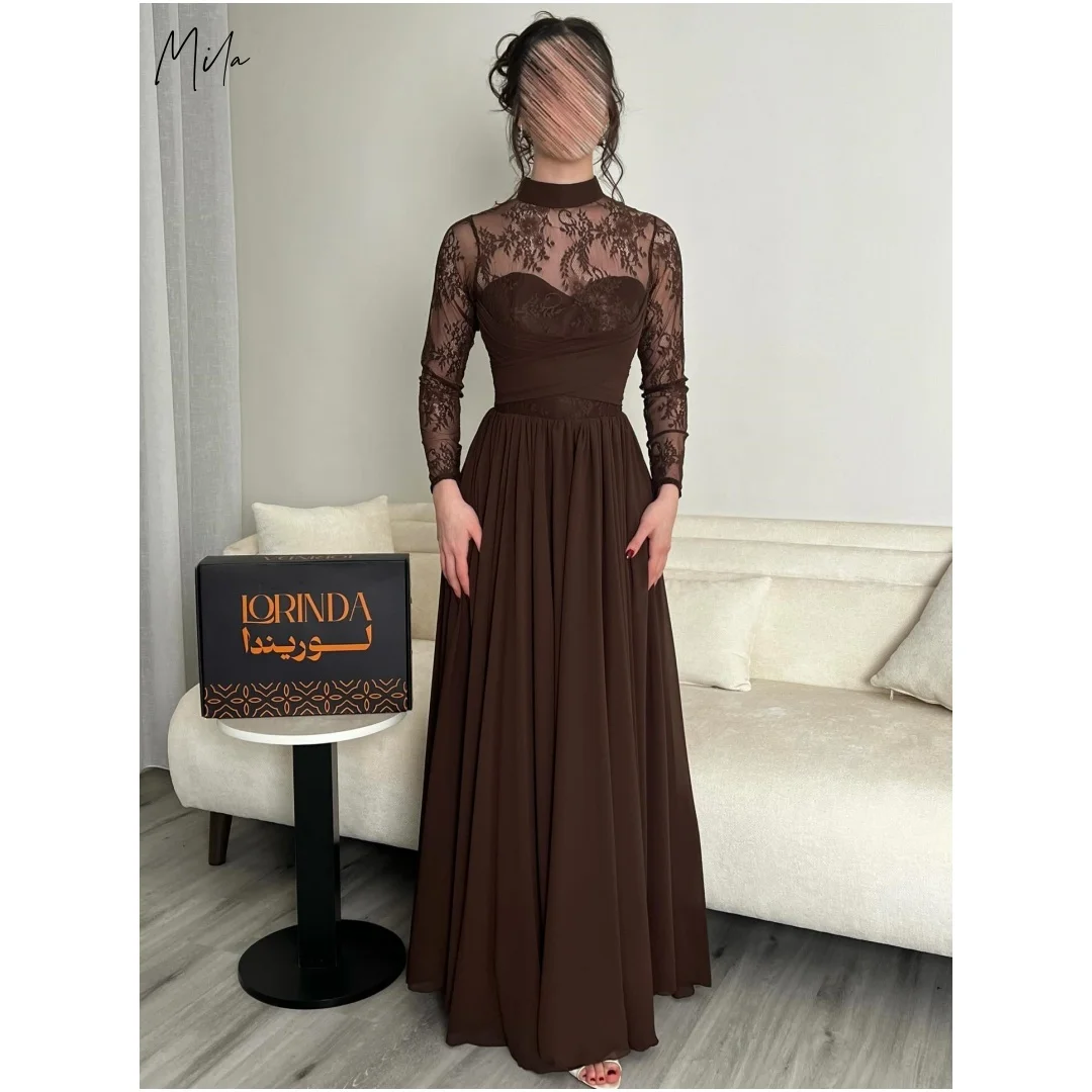 Вечернее платье Mila темно-шоколадного цвета с высоким воротником, кружевными длинными рукавами, из шифона, А-силуэт, длиной в пол, с драпировкой на талии, на заказ
Вечернее платье Mila темно-шоколадного цвета с высоким воротником, кружевными длинными рукавами, из шифона, А-силуэт, длиной в пол, с драпировкой на талии, на заказ