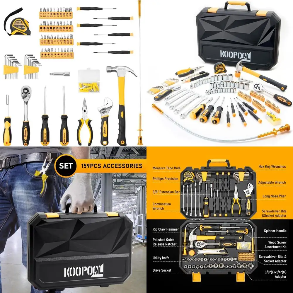 159 Piece Tool Set, Tool Box Kit for Mechanic and Car, General Household Home Tool Kit, Basic Tool Kit for Home Auto Repair, wit
159 Piece Tool Set, Tool Box Kit for Mechanic and Car, General Household Home Tool Kit, Basic Tool Kit for Home Auto Repair, wit