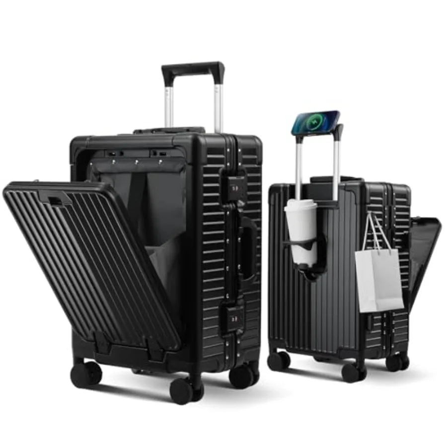 Carry on Luggage Aluminium Frame with Cup Holder, Top opening Suitcases and USB Charging Port, Lightweight with Front Pocket Ro
Carry on Luggage Aluminium Frame with Cup Holder, Top opening Suitcases and USB Charging Port, Lightweight with Front Pocket Ro