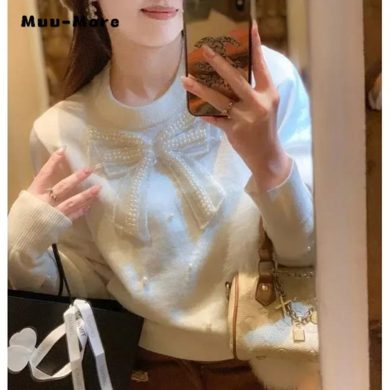 Women Luxury Fairy Knitted Long Sleeve Round Neck Cardigans 2024 Winter Fashion Chic Single Breasted Bow Decoration Warm Sweater
Women Luxury Fairy Knitted Long Sleeve Round Neck Cardigans 2024 Winter Fashion Chic Single Breasted Bow Decoration Warm Sweater