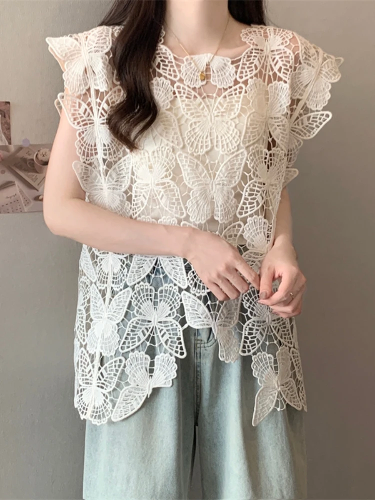 White Lace Hollow out Vest Women's Summer plus Size Slimming High-End Design Sensation Outerwear Sleeveless Top
White Lace Hollow out Vest Women's Summer plus Size Slimming High-End Design Sensation Outerwear Sleeveless Top