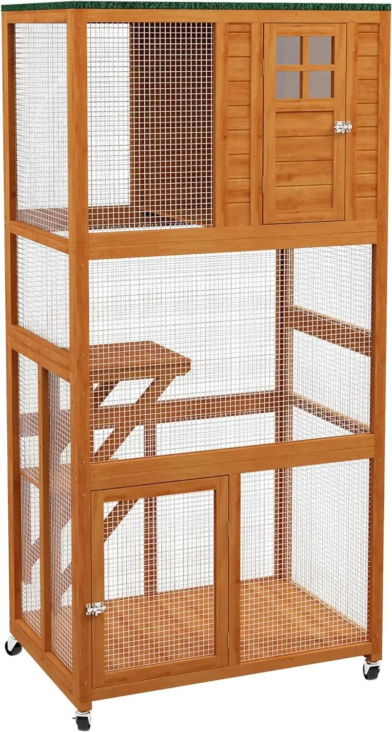 Wooden Catio Outdoor Cat House Weatherproof ,Wheeled, Outside Cat Enclosure with High Weight Capacity, Kitten Cage Condo, Orange
Wooden Catio Outdoor Cat House Weatherproof ,Wheeled, Outside Cat Enclosure with High Weight Capacity, Kitten Cage Condo, Orange