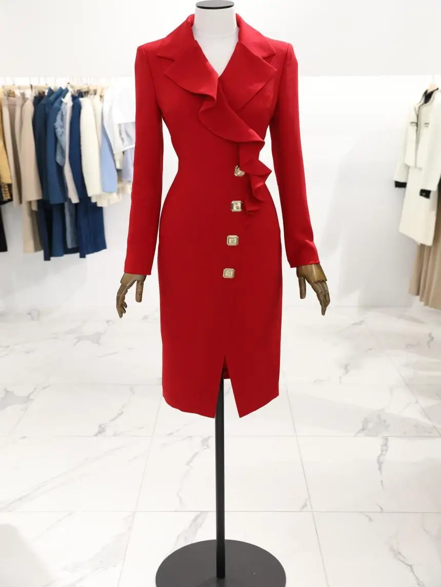 Spring 2025 Long Sleeve Base Layer Skirt Elegant Commute Lace Trim Single Button Front Split Midi Length Dress Women's Fashion
Spring 2025 Long Sleeve Base Layer Skirt Elegant Commute Lace Trim Single Button Front Split Midi Length Dress Women's Fashion