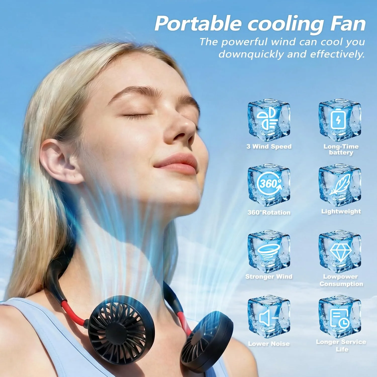 360° Rotation Portable Cooling Neck Fan Personal Neck Fans 3 Adjustable Speed Wearable Neck Fan for Office Sport Travel
360° Rotation Portable Cooling Neck Fan Personal Neck Fans 3 Adjustable Speed Wearable Neck Fan for Office Sport Travel