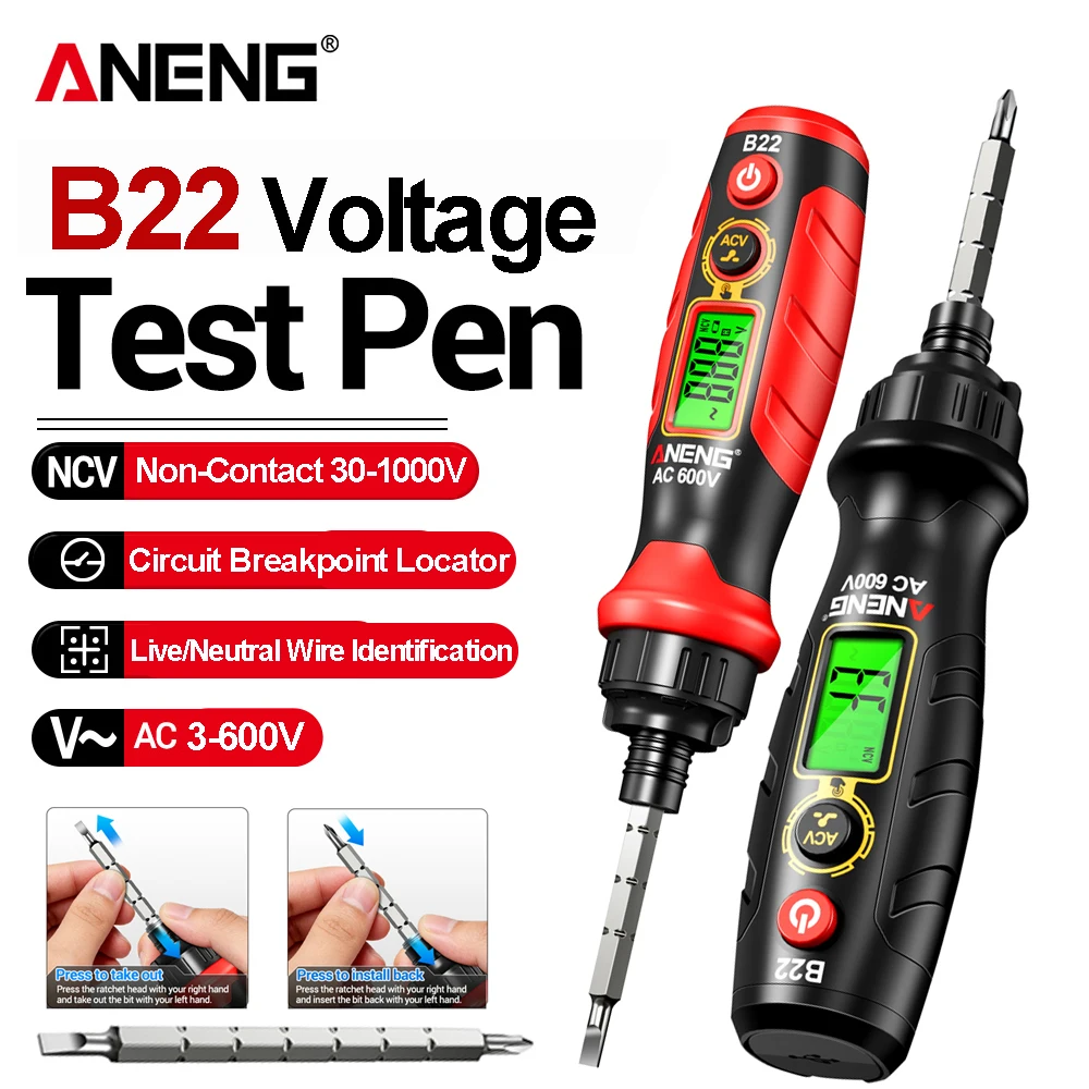 ANENG B22 Voltage Test Pen Non-contact 30~1000V Digital Screwdriver Rechargeable Detection Household DIY Electrician Repair Tool
ANENG B22 Voltage Test Pen Non-contact 30~1000V Digital Screwdriver Rechargeable Detection Household DIY Electrician Repair Tool