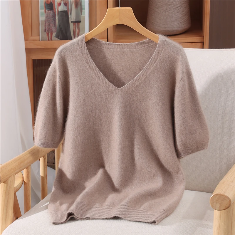Autumn Winter Solid Pullover Women's V-Neck Short-Sleeved 100% Mink Cashmere Sweater Gentle Soft Warm Simple style Clothing Tops
Autumn Winter Solid Pullover Women's V-Neck Short-Sleeved 100% Mink Cashmere Sweater Gentle Soft Warm Simple style Clothing Tops