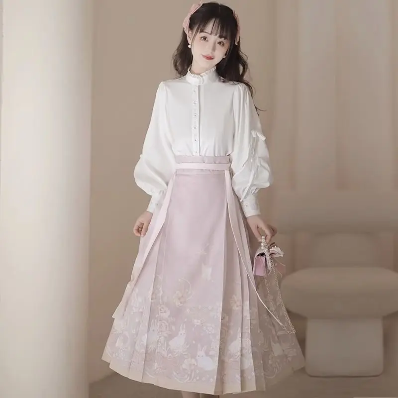Pink Gentleness Hanfu Horse-face Skirt Cheongsam Floral Long Sleeve Tops and Skirt Women Vintage Dress Set Sweet Elegant Costume
Pink Gentleness Hanfu Horse-face Skirt Cheongsam Floral Long Sleeve Tops and Skirt Women Vintage Dress Set Sweet Elegant Costume